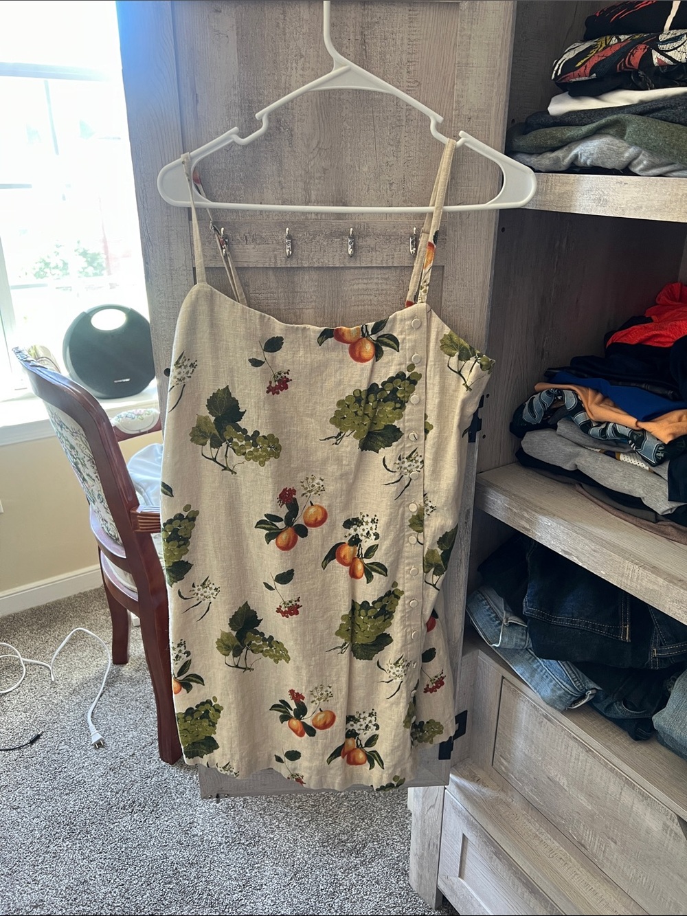 Abercrombie & Fitch Cream Floral Mini Dress with Green and Orange Print